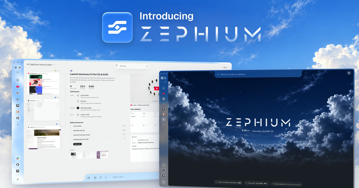 Zephium — a browser and work environment for you and your agents screenshot